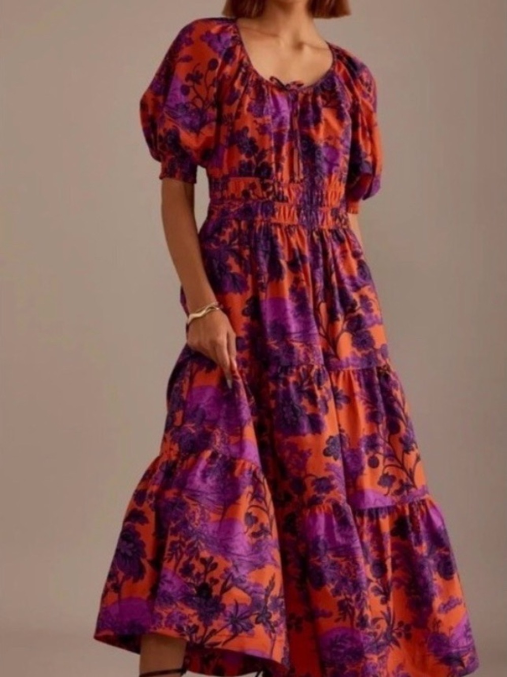 Anthropologie Orange and Purple Maxi Dress